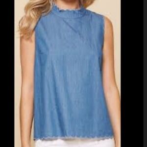 Plush Boutique Womens Blue Denim 100% Cotton Sleeveless Blouse - Medium